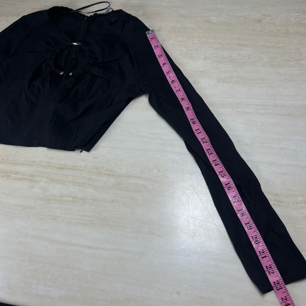 ZARA Black Ribbed Cutout Ring Detail Long Sleeve Crop Top Size S - Picture 10 of 12